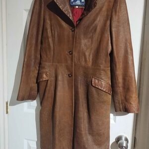 Vintage Spanish Brown Lamb Skin Leather Women's Trench Coat